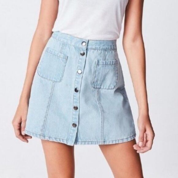 BDG Urban Outfitters Cotton Denim Jean Mini Skirt Snap Buttons Front Size M - Picture 1 of 9